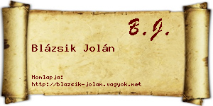 Blázsik Jolán névjegykártya